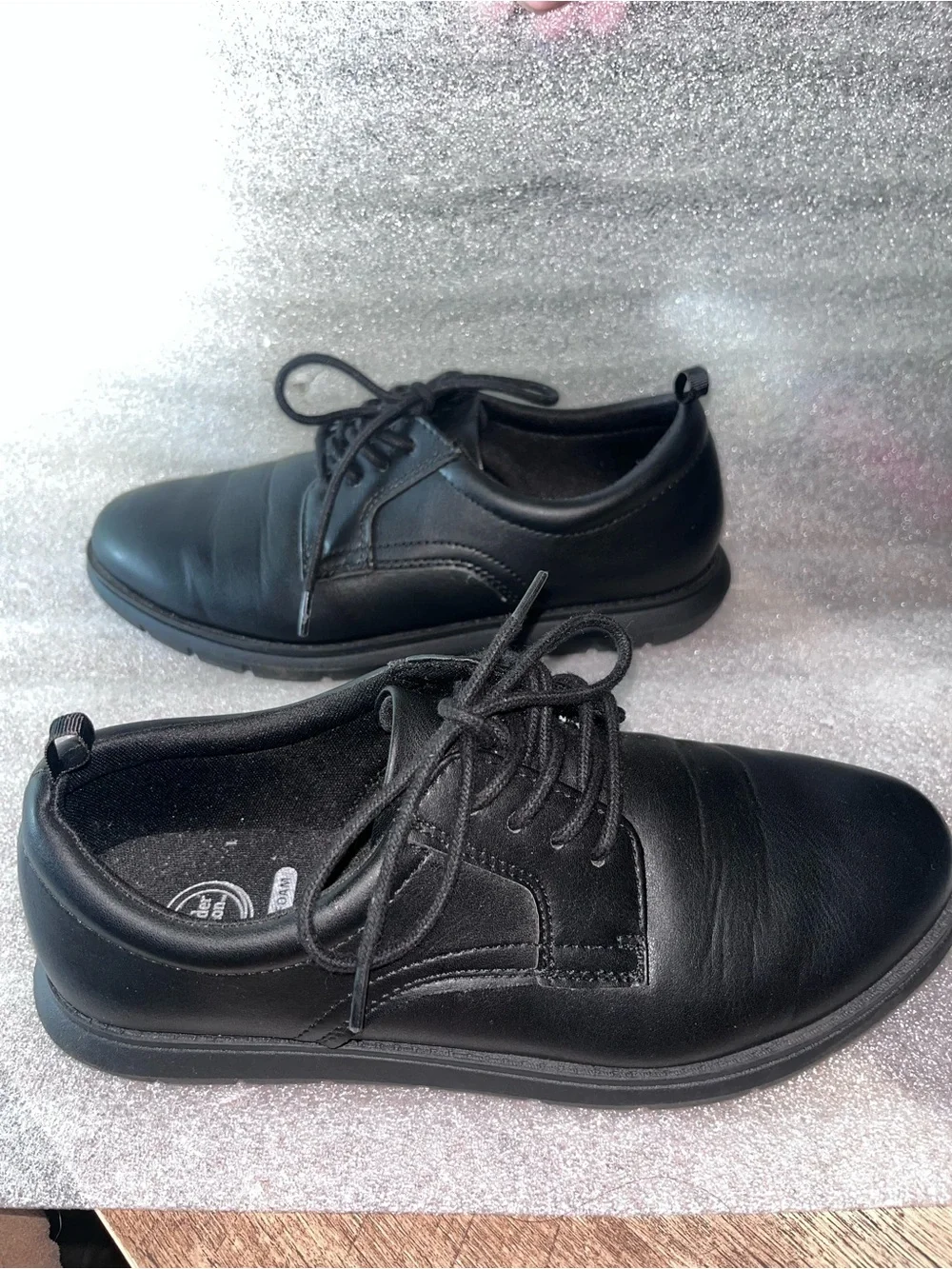 Wonder Nation Boys Black Dress Shoes Oxford Uniform Size 4 YOUTH